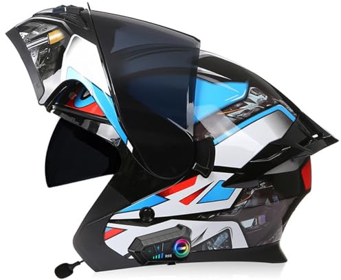 Beyswage Bluetooth Motorbike Modular Helmet Flip Up Front Motorcycle Helmets With Double Visor Remove Lining Reserved Bluetooth Headset Slot ECE Certified Helmet For Adult Men Women