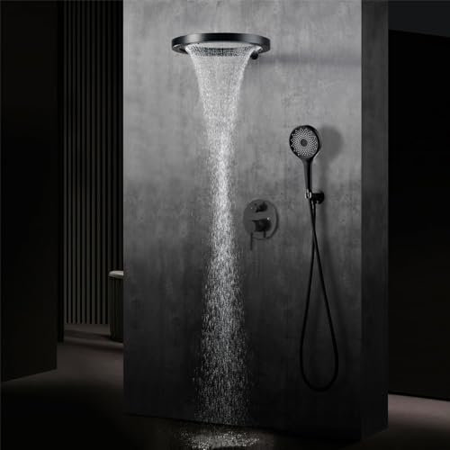 Ducha Empotrado, Grifo Ducha Empotrado con 50cm Grifo de Ducha Tipo Anillo, Set de Ducha Sistema Empotrado con Alcachofa Teleducha, Instalación en Pared Fácil y Rápida (Negro)