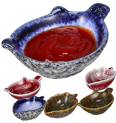 OKUMEYR 6pezzi Ciotole Ceramica Per Salsa Ciotole Per Snack e Dipping Con Design Giapponese Per Servire Salse e Snack Cucina o Ristorante e Foglie e Forma Di Pesce Palla