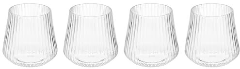 sourcing map Lot de 4 verres à vin sans pied en PET avec grain vertical pour vin rouge et blanc 414 ml