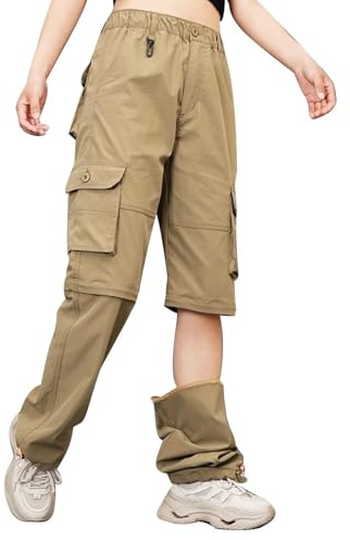 GAUASUIM Pantaloni da trekking da donna, con zip off, ad asciugatura rapida, da trekking, con gambe rimovibili, traspiranti, pantaloni cargo estivi, pantaloni funzionali con cintura, 6 tasche, cachi,