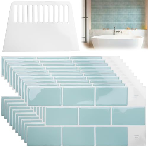 Behogan Actualización Impermeable y Resistente al Calor Adhesivos de Azulejos de Vinilo: 10 Piezas de PVC, Fuerte Adhesión y Autoadhesivos, Ideales para Cocina y Baño (30,5x15,3 cm Verde)
