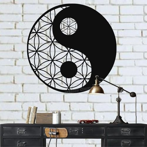 YOZYOOOZ Sticker mural Yin Yang, autocollant mural géométrique Zen sacré Yin Yang, décoration d'intérieur, salon, chambre à coucher, autocollant mural en vinyle
