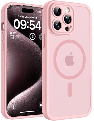 TOCOL Coque pour iPhone 15 Pro, Compatible avec MagSafe, Rose Clair | Anneau Magnétique Intégré, Protection de l'objectif Améliorée, Résistant aux Rayures, Case Dos Mat Translucide Fine Antichoc