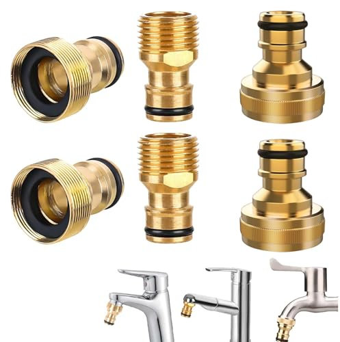 TREABEAR 6PCS Adattatore Rubinetto Cucina con Anello di Gomma, Attacco Rapido Acqua, 1/2 e 3/4 Rubinetto Connettore in Ottone 2 in 1, Tubo da Giardino Adattatore1/2, Kit di Collegamento per Rubinetto