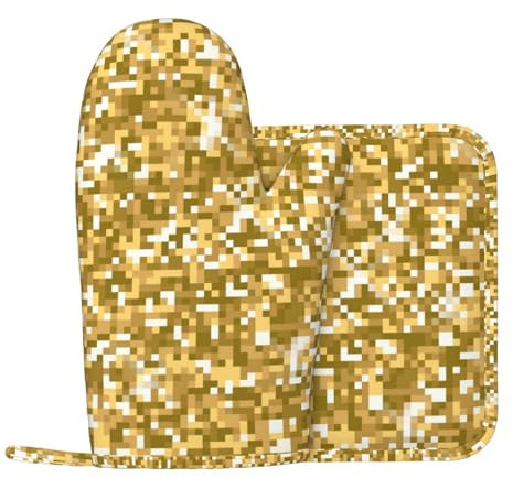 Juegos De Guantes De Horno Oro Brillante Guantes De Cocina Reutilizables Juego De Manoplas Y Soportes para Ollas, para Cocinar, Hornear, Barbacoas