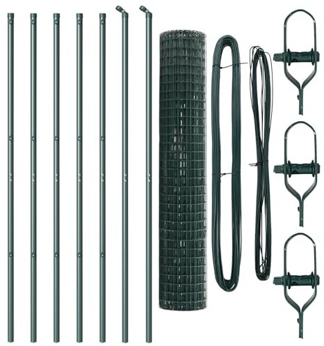 vidaXL Recinzione Euro con 7 Post 10 x 1,5m in Acciaio Rivestito in Polvere Verde | Recinzione da Esterno Resistente ai raggi UV e Robusta, Perfetta per i Confini del Giardino o per Supportare Pannel