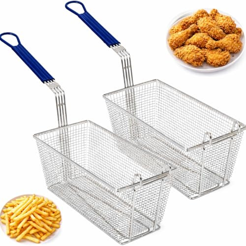 Deep Fryer Basket | 2 Pack | Commercial Grade | 13 x 6.5 x 6 | Nickel Plated Iron | Professional Kitchen Fry Basket | Perfect for Heavy Duty Restaurant Use
