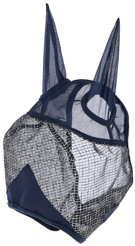 Covalliero Fliegenmaske mit Ohrenschutz | Größe Cob, Navy, Pferdemaske mit UV-Schutz und weicher Fleecepolsterung zum Schutz vor Fliegen und Insekten