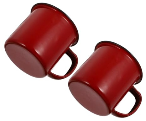 Warmhm Tasse Multifonctionnelle Vintage en Fer avec Anse, Lot de 2, Rouge | Petite Tasse à Café, Mug Émail Chinois, Tasse à Boire, Tasses à Thé, Mug de Camping