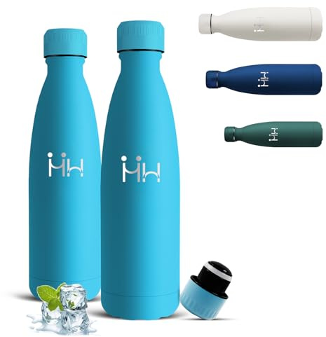 Mujigaga Trinkflasche Edelstahl, 500ml Trinkflasche Kinder, Thermosflasche Auslaufsicher, 24h Kalt & 12h Warm, Wasserflasche Metall, Wasserflasche Doppelwandig, für Schule, Camping, Reisen
