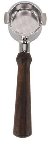 Bonbela Filtro porta senza fondo da 51 mm, con 2 orecchie, adatto alla macchina da caffè in acciaio inox, senza fondo, manico in legno, stile dritto