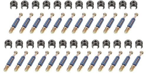 sourcing map 25Set 12x11.5mm Cam Locking Screws with M6x40mm Furniture Connecting Fitting, Cam Bolts Dowels for Splicing Assembly of Table Cabinets, Blue