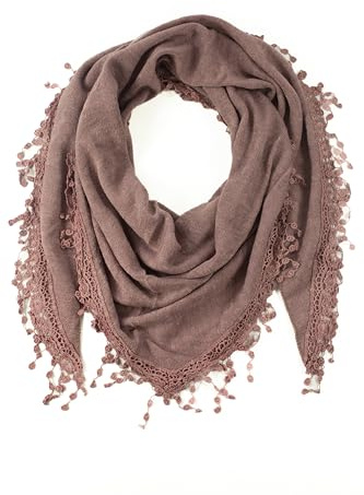 fashionchimp Damenschal mit Zier-Quasten und Muster-Mix Stickerei, Fransen-Schal, Dreieck-Tuch
