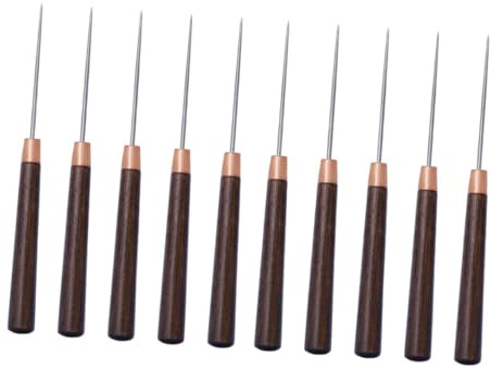 IWOWHERO Set da 10 Punteruoli Manico in Legno per Cucito Fai da Te, Strumenti per Cucire Compatti, Utensili per Punzonatura Tessuti e Patchwork, Accessori Artigianato e Lavorazione Pelle