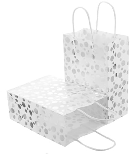 TOYANDONA 10 Stück Umweltfreundliche Kraftpapiertüten mit Tragegriff Silber Papiertüte Wiederverwendbar für Geschenkübergabe und Aufbewahrung Kleine Gegenstände