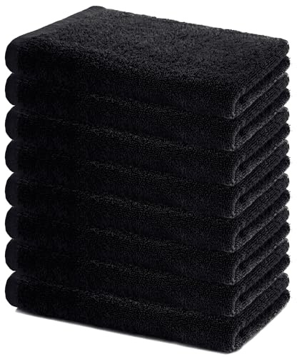 Lavea® Juego de 8 Toallas de Mano de 40 x 70 cm, Suaves y absorbentes, de 100% algodón, con Certificado Öko-Tex, Lavable a 60 Grados, Ideal para baño, Aseo de Invitados, Deporte y Fitness - Negro