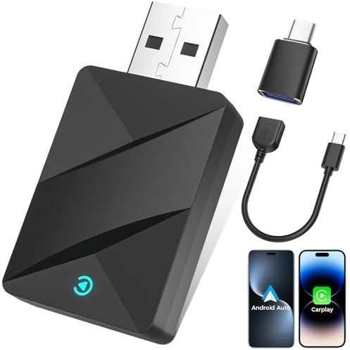 VOSFEEL Adattatore Carplay e Android Auto Wireless, 2026 Adattatore Wireless 2 in 1, da Cablato a Wireless, Plug and Play, Mini, Stabile, Compatibile con iOS 10+ e Android 11+