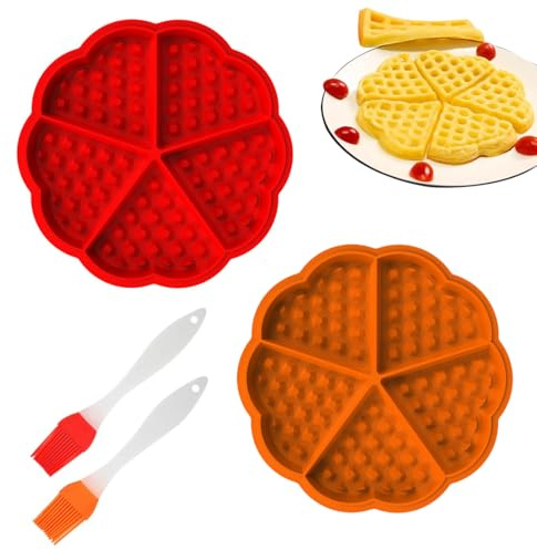 YIPFEN Juego de 2 moldes para gofres de silicona para freidora de aire con 2 pinceles de aceite para gofres, pasteles y galletas