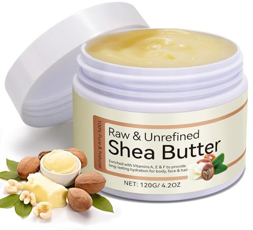 Raw Shea Butter, Organic Shea Butter for Body, Face & Hair, Raw & Unrefined Body Butter with vitamins A, E & F, Deeply Nourishes, Long Lasting Hydration 120g