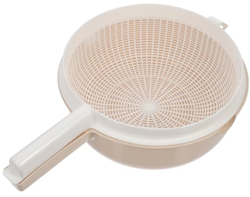 ANDRESLAD Cesta para Lavar Arroz y Escurrir Verduras de Doble Capa 30 CM en Plástico Beige Asas Cómodas para Uso en Cocina y Drenaje Rápido Reutilizable