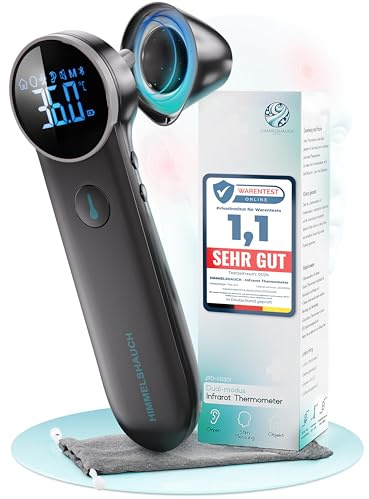 HIMMELSHAUCH MEDICAL Fieberthermometer Ohr & Stirn | 3 in 1 Messgerät | Ohrthermometer Babys Kinder & Erwachsene | Stirnthermometer kontaktlos | Digitales Fieber-Thermometer | Infrarot Fiebermesser