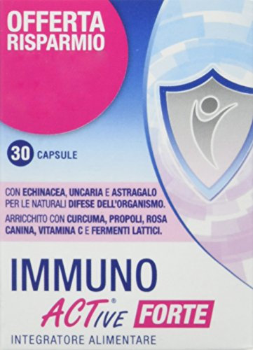 Immuno Forte Act, Integratore Alimentare per la Difesa dell'Organismo, con Echinacea, Uncaria, Astragalo, Curcuma, Propoli, Rosa Canina, Vitamica C, Zinco e Fermenti Lattici, Confezione da 30 capsule