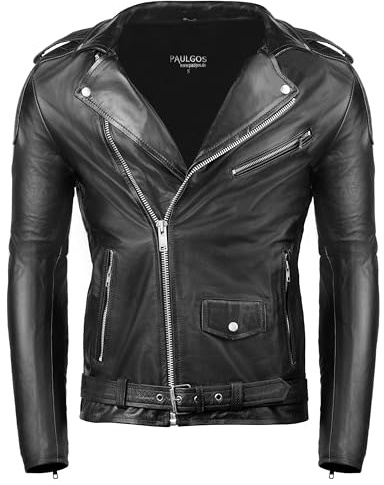 PAULGOS Herren Biker Lederjacke Echtes Leder Jacke Echtleder Gr. S-7XL