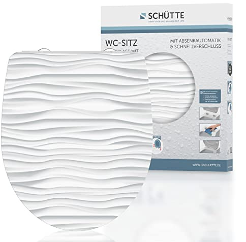 SCHÜTTE WC-Sitz WAVE mit Absenkautomatik und Schnellverschluss aus Duroplast, Toilettendeckel mit 175kg Belastbarkeit, Toilettensitz mit Brille, Klodeckel für WC, Klobrille mit Motiv