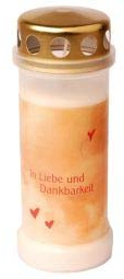bolsius 12 Grabkerzen Nr. 6 mit Spruch, Farbe weiß, Grablichter, Grabgestaltung, Grableuchten, Grablaterne, Gramplampe (In Liebe und Dankbarkeit und Ballons)