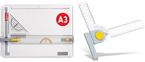 Aristo AR7033 Geo-Board Zeichenplatte (Format: A3, schlagfester Kunststoff, inkl. Schnellzeichendreieck AR7090) weiß & AR7092 Winkelzeichner für Zeichenplatten