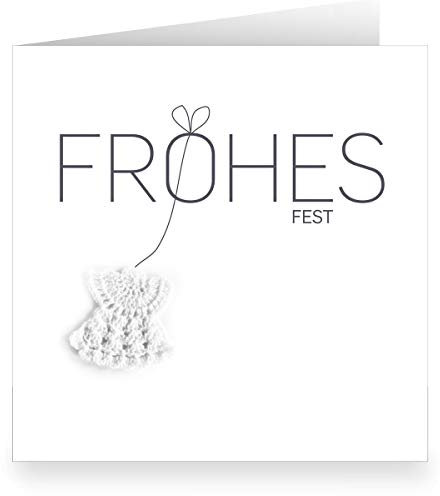 Kartenkaufrausch Schnee-weiße Foto Weihnachtskarte (quadratisch, 15,5x15,5cm mit Umschlag) mit Häkel Weihnachts-Engel: Frohes Fest - große XL Klapp-Karte geschäftlich & privat