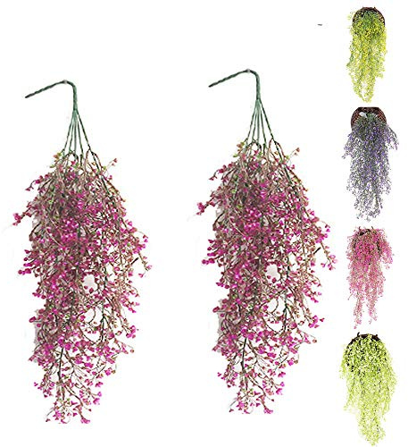 Eyands 2pcs Artificial Hanging Vine Plants - Outdoor Indoor Fake Hanging Plants for Wall Hang Garland Porch Patio Arch Balcony Basket Garden Party Wedding (Rose Red Artificial Ivy)