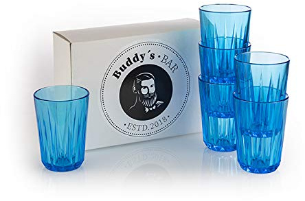 Buddy´s Bar - 6er Set, Hochwertige 150 ml Tritan Kunststoff Trinkbecher, BPA frei, Kristallglas-Optik, bruchfeste Mehrweg-Becher, spülmaschinenfest