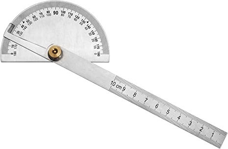 QWORK® Stainless Steel Protractor 0-180° Round Head Angle Finder with 10cm Ruler for Painting Drawing Measuring
