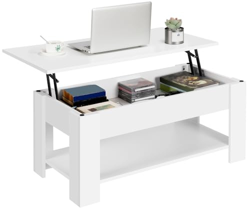 Yaheetech Tavolino da Caffè sollevabile 98 x 50 x 42-56 cm Bianco