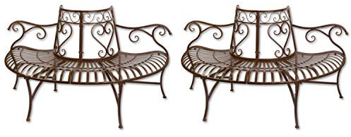 Gartenbank Set Baumbank Bank Paar Garten Möbel Mobiliar Metall braun 146cm