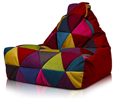 Ecopuf - Poltrona Pouf Keiko Patchwork - Pouf con perle di polistirolo - Borsa in tessuto robusto - Sedia da salotto - Arredamento - Poltrona misura M - 100x80x85 cm - Rosso A12
