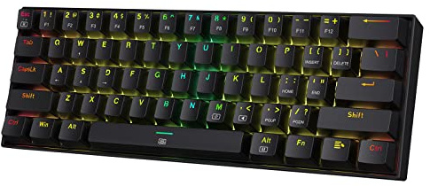 Redragon K630 Dragonborn 60% Teclado RGB para juegos con cable, 61 teclas, teclado mecánico compacto con interruptor azul táctil, soporte para controlador Pro, negro