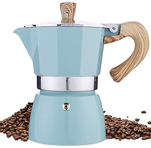 MORDEN MS Moka Pot - Stovetop Espresso Maker 3 Cup/5 OZ Italian Coffee Maker Camping Coffee Pot Manual Cuban Coffee Percolator for Cappuccino or Latte- Blue