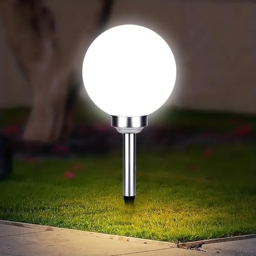 GEEZY Solar Stake Light, Large 30cm Globe, Waterproof Outdoor Garden Lighting, Solar Powered, Automatic Dusk to Dawn, Weatherproof Plastic, Easy Installation, White Mood Ball, Battery Included