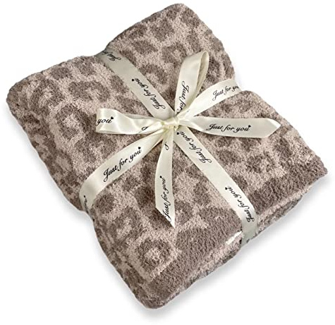 Soft Fuzzy Yarn Leopard Jacquard Throw Blanket,Cozy Plush Fleece Comfy Microfiber Blanket for Couch Sofa Bed,Linen/Warm Gray