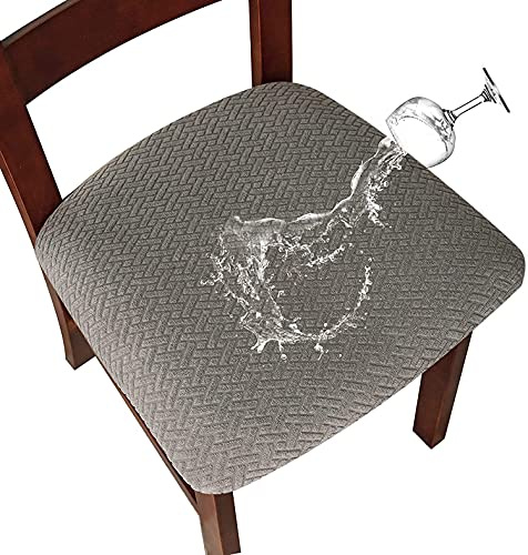 LANSHENG Waterproof Dining Chair Seat Covers Set of 4, Light Grey | Stretch Chair Seat Covers, Removable Washable Kitchen Chair Seat Protector Slipcovers for Dining room Restaurant Hotel