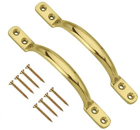 TERF® Tradizionale manico in ottone lucido vittoriano da 125 mm (5 pollici), maniglia scorrevole per finestra con vite di fissaggio per armadio da cucina, cassetto, ante e multiuso, confezione da 2