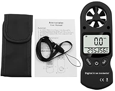 Anemómetro digital Medidor de velocidad del viento de mano Pantalla con retroiluminación LED para medir la velocidad del viento, indicador de temperatura del barómetro y sensación térmica (negro)
