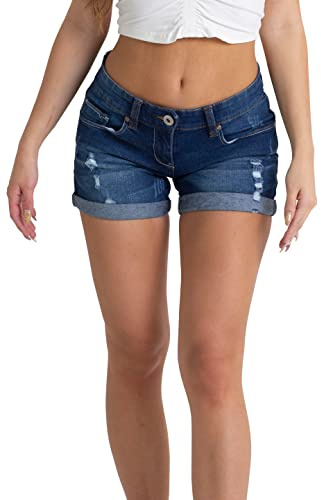 westAce Womens Denim Shorts Stretchy Skinny Distressed Ripped High Waisted Rollup Summer Designed Ladies Boyfriend Hot Denim Jeans Short Pants 8-20 (Dark Blue Wash, 14)