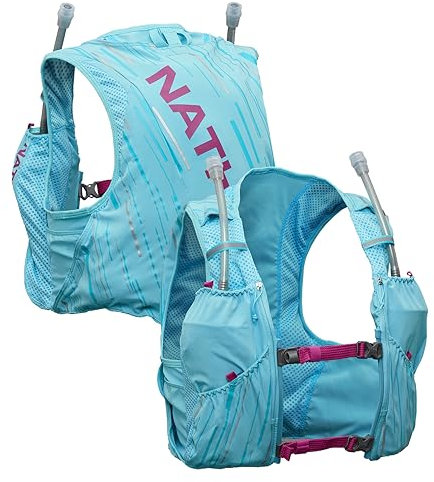 Nathan Pinnacle Race Vest 4L Laufweste mit Wasserflasche, mit Zwei 590 ml Trinkflaschen, Wasserabweisende Taschen, leicht und feuchtigkeitsableitend