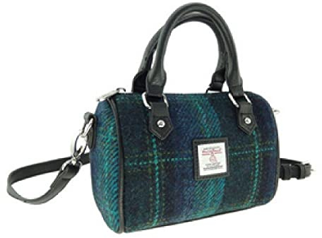 Glen Appin Harris Tweed 'Kilbride' mini bowling tygväska (färg: 119 blå/turkos rutig)