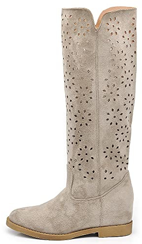 IF Fashion Stivaletti da Donna Zeppa Interna Traforati Primaverili Estivi Camoscio LY81-1 beige N.38