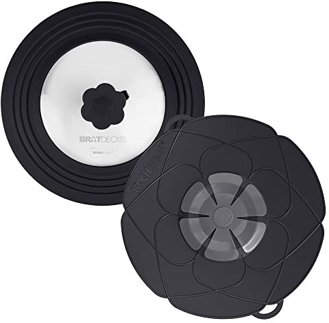 Kochblume & Bratdeckel Universaldeckel-Spar-Set | Kochblume L Ø 14-24 cm & Bratdeckel Ø 22-28cm | Spritzschutz | Premium-Silikon & BPA frei| Spülmaschinenfest | Hitzbeständig | Farbe: Anthrazit